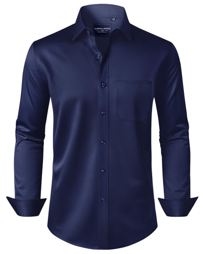 HOTAlimens & Gentle Men's Dress Shirts Long Sleeve Wrinkle-Free Stretch Shirts Solid Formal Button Down Shirt with Pocket
