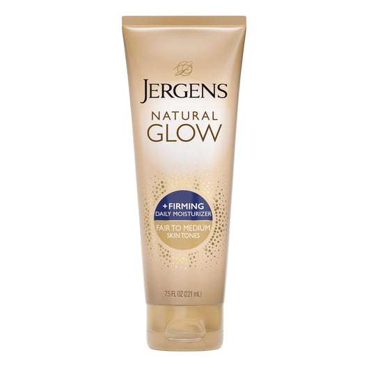 HOTJergens Natural Glow +Firming Self Tanner Lotion Fair to Medium, 7.5 oz | Sunless Tanning Moisturizer, Collagen and Elastin Formula, Reduces Cellulite, Gradual Glow, Fair to Medium Skin Tone