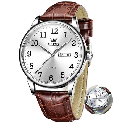 HOTOLEVS Mens Watches Vintage Leather Band Dress Classic Easy Reader Arabic Numerals Analog Quartz Waterproof Date Day Men's Wrist Watches
