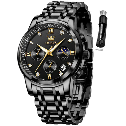 HOTOLEVS Watch for Men Diamond Business Dress Analog Quartz Stainless Steel Waterproof Luminous Date Two Tone Luxury Casual Wrist Watch Blue
