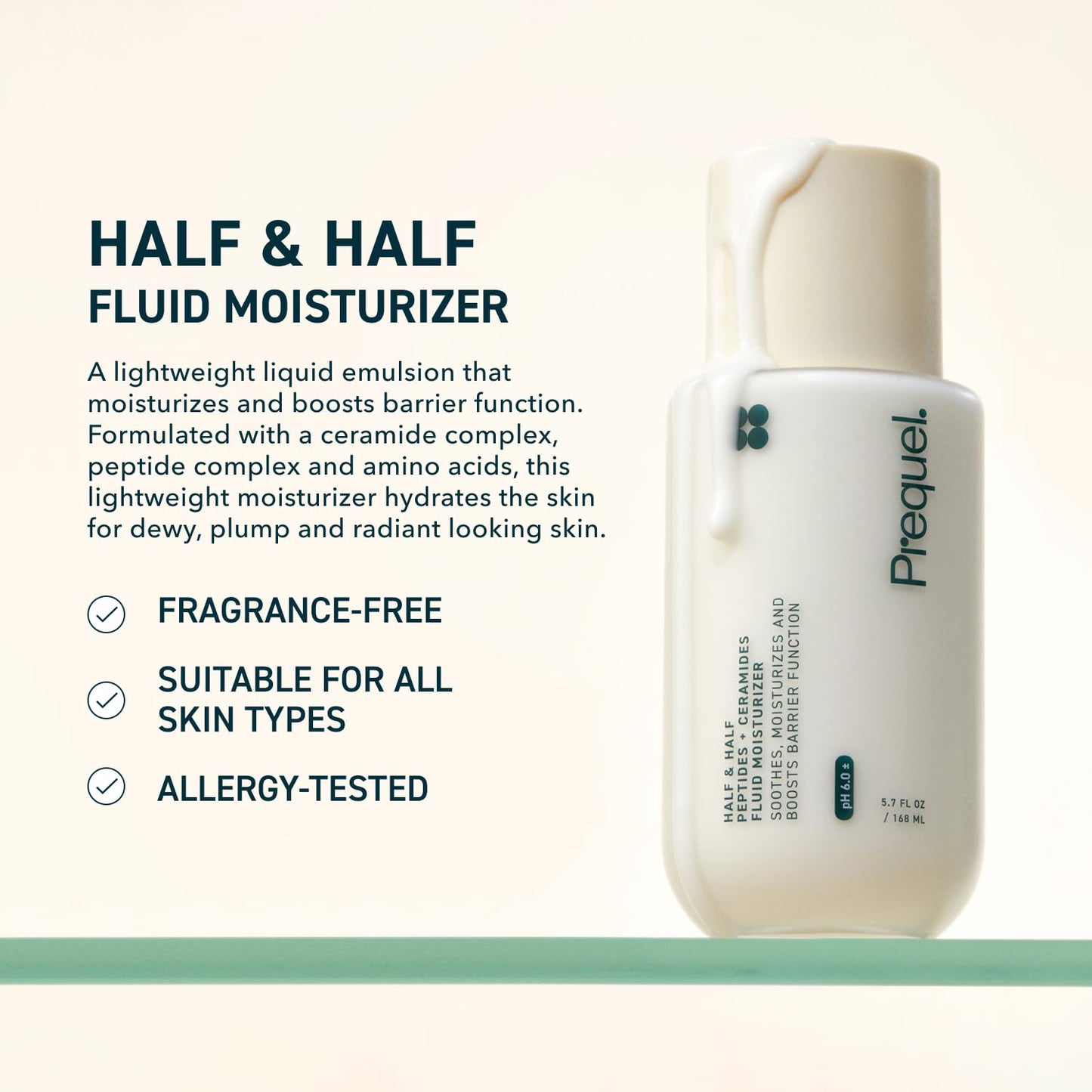 HOTPrequel Skin Half and Half Fluid Moisturizer Face Cream. Lightweight Ceramide Peptide Lotion for All Skin Types, including Dry and Sensitive. Hydrating Facial Cream for Women and Men