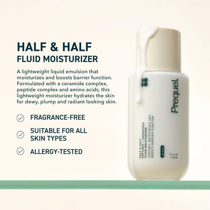 HOTPrequel Skin Half and Half Fluid Moisturizer Face Cream. Lightweight Ceramide Peptide Lotion for All Skin Types, including Dry and Sensitive. Hydrating Facial Cream for Women and Men