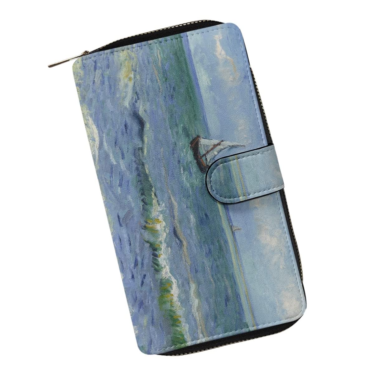 HOTjoo meryer Monet Oil Painting Flap Long Wallet Water Lilies Print Leather Wallet for Women Men,Monet Water Lilies