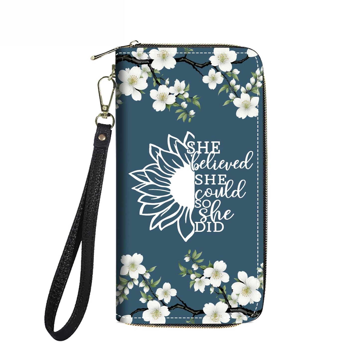 HOTWomen's Large Capacity Wallet PU Leather Double Zipper Clutch Purse Multifunctional Wallet with Removable Wristlet Strap for Smart Phone/Coin/Card/Cash, Floral Quotes Bible Verse Philippians 4-13