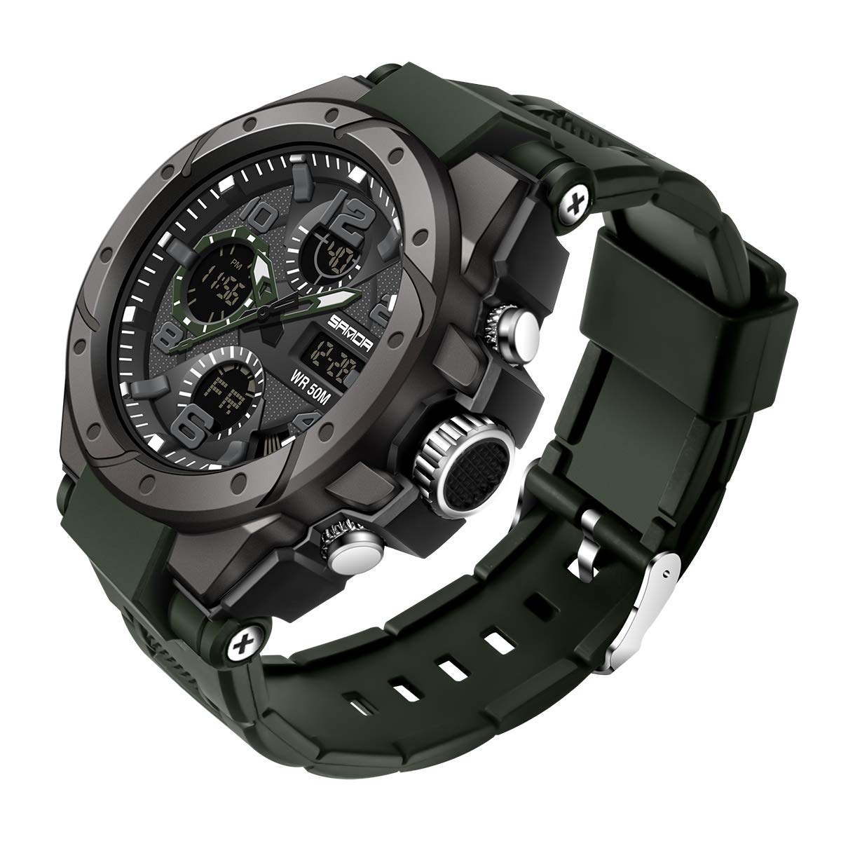 HOTAIMES Mens Watches Sports Outdoor Waterproof Military Watch for Men Tactical Watch Analog Digital Date Alarm Stopwatch Multi-Function Tactics Big Face Wristwatch for Men