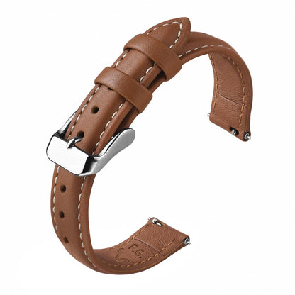 HOTFullmosa 24mm Quick Release Leather Watch Band | Traditional Smartwatch Replacement Strap for Women Men Formal Daily Commute, Black&Silver Buckle