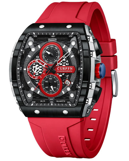 HOTPASOY Men's Chronograph Watch, Big Face, Tonneau Case, Rubber Strap | 47mm analog quartz watch, working chronograph with 1/10-second, second and minute subdials, date, stainless steel case
