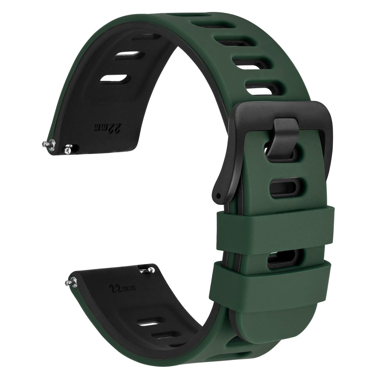 HOTWOCCI 22mm Bicolor Watch Band, Silicone Rubber, Quick Release Replacement Strap for Men and Women, Black Stainless Steel Buckle (Black-Grey)