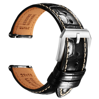 HOTREZERO Leather Watch Band for Men, Quick-Release Alligator Grain Embossed | REZERO Watch Bands Replacement | Luxury Style | 316L Stainless Steel Hardware | Curved End for Round Dial | 19/20/21/22mm