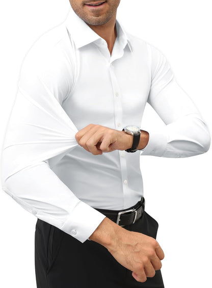 HOTLion Nardo Stretch Mens Dress Shirts Long Sleeve Slim Fit Dress Shirts for Men Muscle Fit Wrinkle Free Button Down Shirt