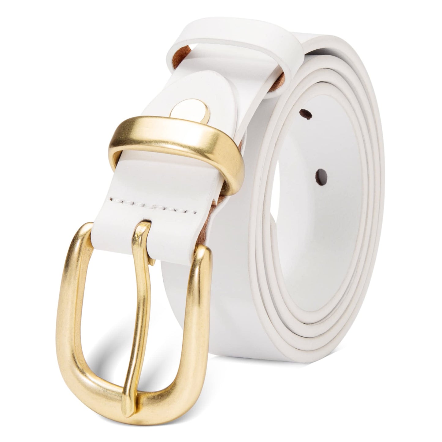 HOTWomens Belts for Jeans 1.1" Width Ladies Belts for Dresses Full Grain Leather Gold Buckle Belt Gift Box