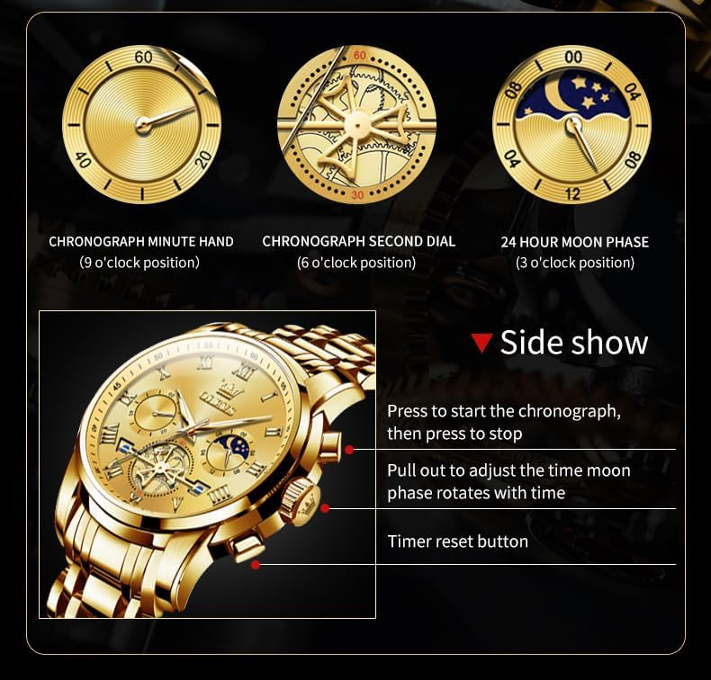 HOTOLEVS Watches Men Waterproof Luxury Big Face Mens Watch Stainless Steel Quartz Analog Dress Watches for Men Luminous Multifunction Man Watch Relojes De Hombre