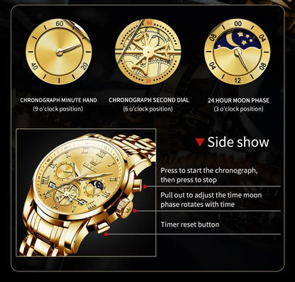 HOTOLEVS Watches Men Waterproof Luxury Big Face Mens Watch Stainless Steel Quartz Analog Dress Watches for Men Luminous Multifunction Man Watch Relojes De Hombre