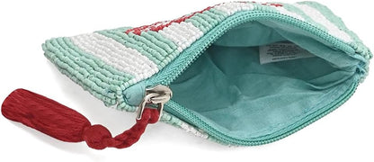HOTAmerica & Beyond Hand-Beaded Coin Pouch, Striped Seashell Design, Mini Zip Pouch with Tassel, 5 x 3.5 Inch