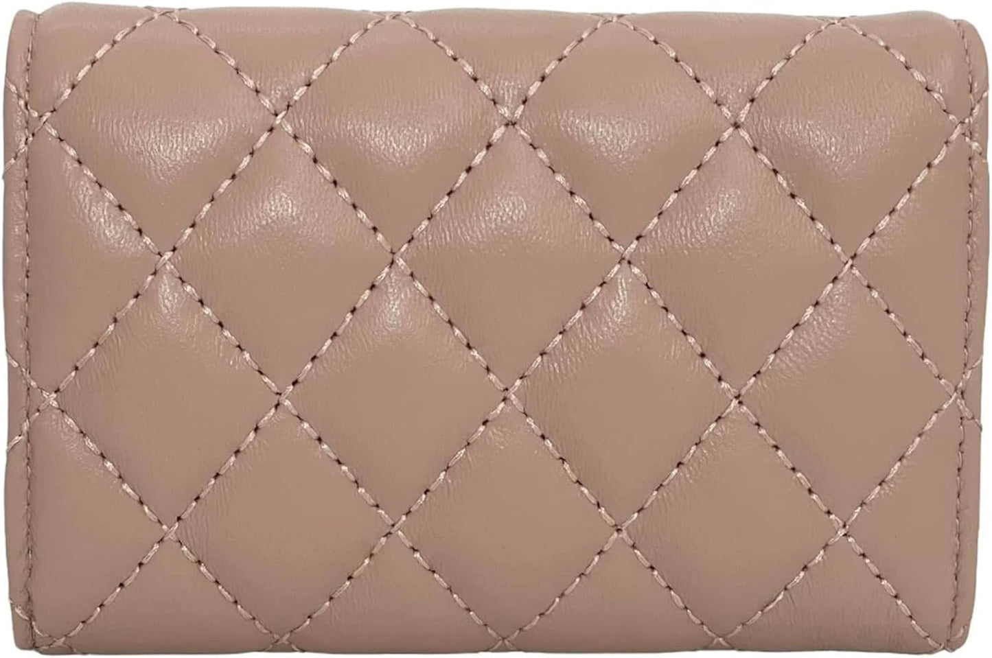HOTLuxury Quilted Leather Card Holder Wallet Credit Card Holder Wallet Small Wallet Compact Wallet Coin Purse Business Card Holder Gift for Women Gift for Girl (Beige)