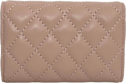 HOTLuxury Quilted Leather Card Holder Wallet Credit Card Holder Wallet Small Wallet Compact Wallet Coin Purse Business Card Holder Gift for Women Gift for Girl (Beige)
