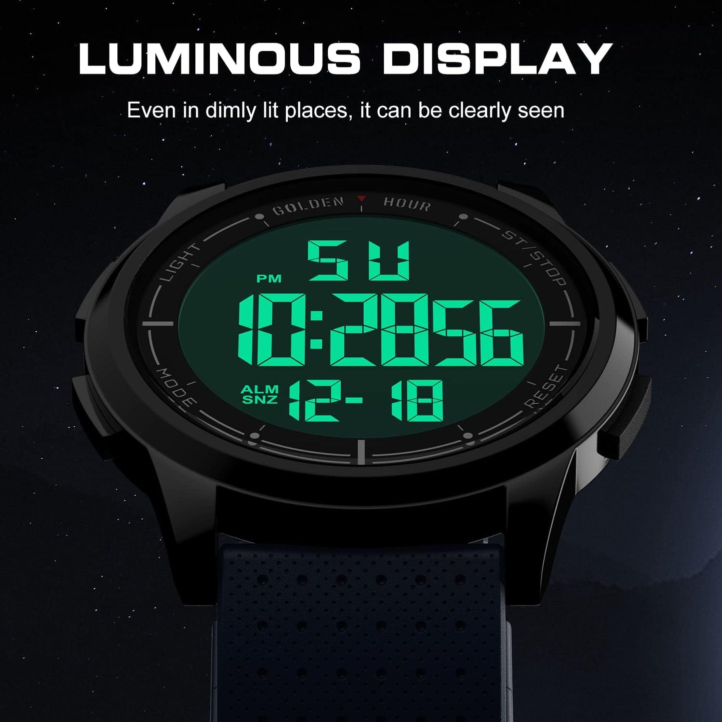HOTGOLDEN HOUR Ultra-Thin Minimalist Sports Waterproof Digital Watches Men with Wide-Angle Display Rubber Strap Wrist Watch for Men Women
