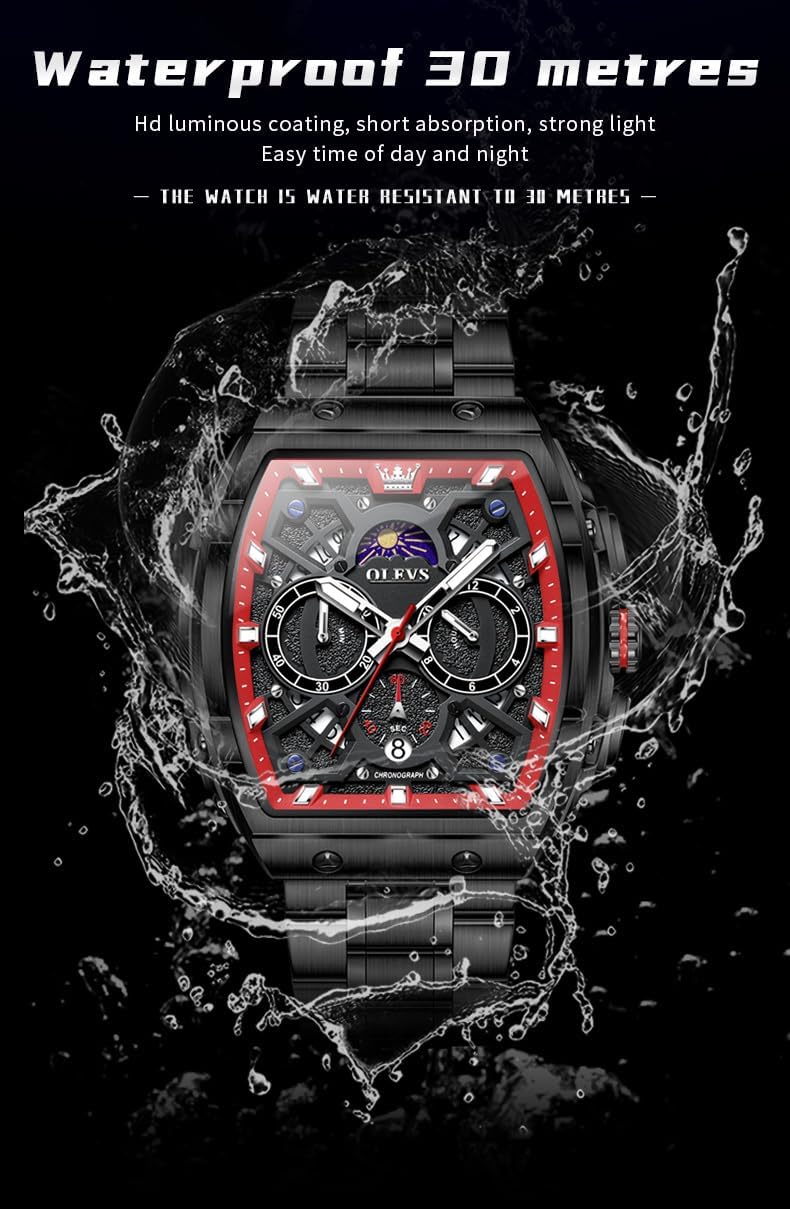 HOTOLEVS Men Watches Business Dress Chronograph Big Square Quartz Analog Male Watch Silicone Strap Waterproof Date Gift Mens Wrsit Watch Silver