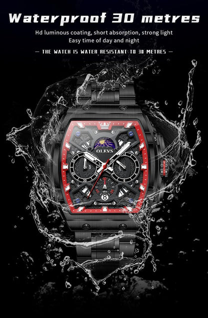 HOTOLEVS Men Watches Business Dress Chronograph Big Square Quartz Analog Male Watch Silicone Strap Waterproof Date Gift Mens Wrsit Watch Silver