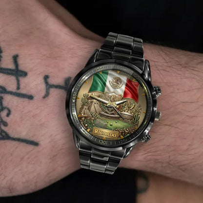 HOTPersonalized Mexico Soccer 2026 Custom Name Watch — Mexican Flag Eagle Patriotic Commemorative Timepiece