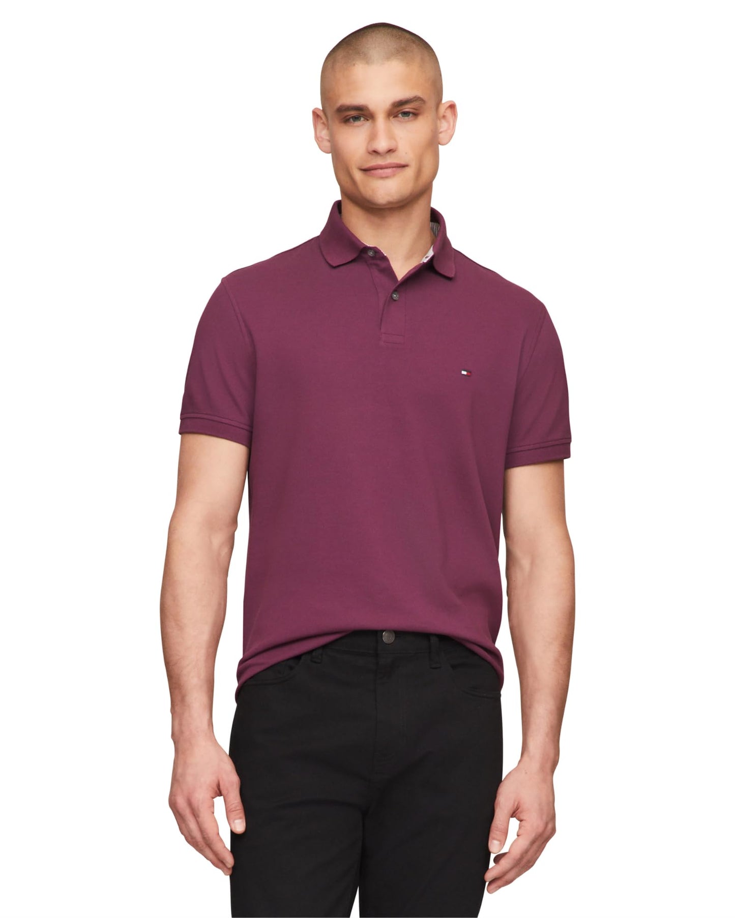 HOTTommy Hilfiger Men's Short Sleeve Polo Shirts in Slim Fit with Stretch and Organic Pique Cotton