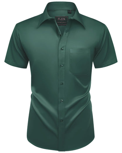 HOTAlimens & Gentle Mens Short Sleeve Dress Shirts Wrinkle Free Solid Casual Button Down Shirts with Pocket