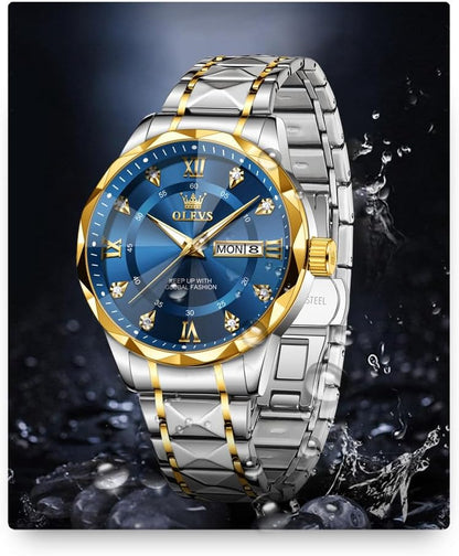 HOTOLEVS Watches for Men Luxury Diamond Casual Large Dial Watches Stainless Steel Waterproof Business Dress Analog Luminous Date Mens Watches