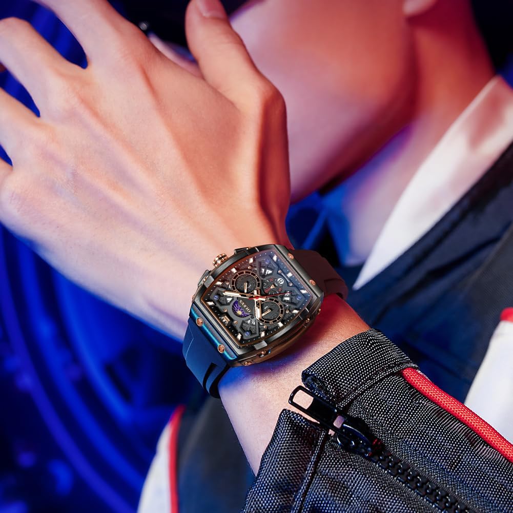 HOTOLEVS Mens Watches Stylish Chronograph Waterproof Luminous Silicon Strap Multifunction Watches for Men Business Men Wrist Watch