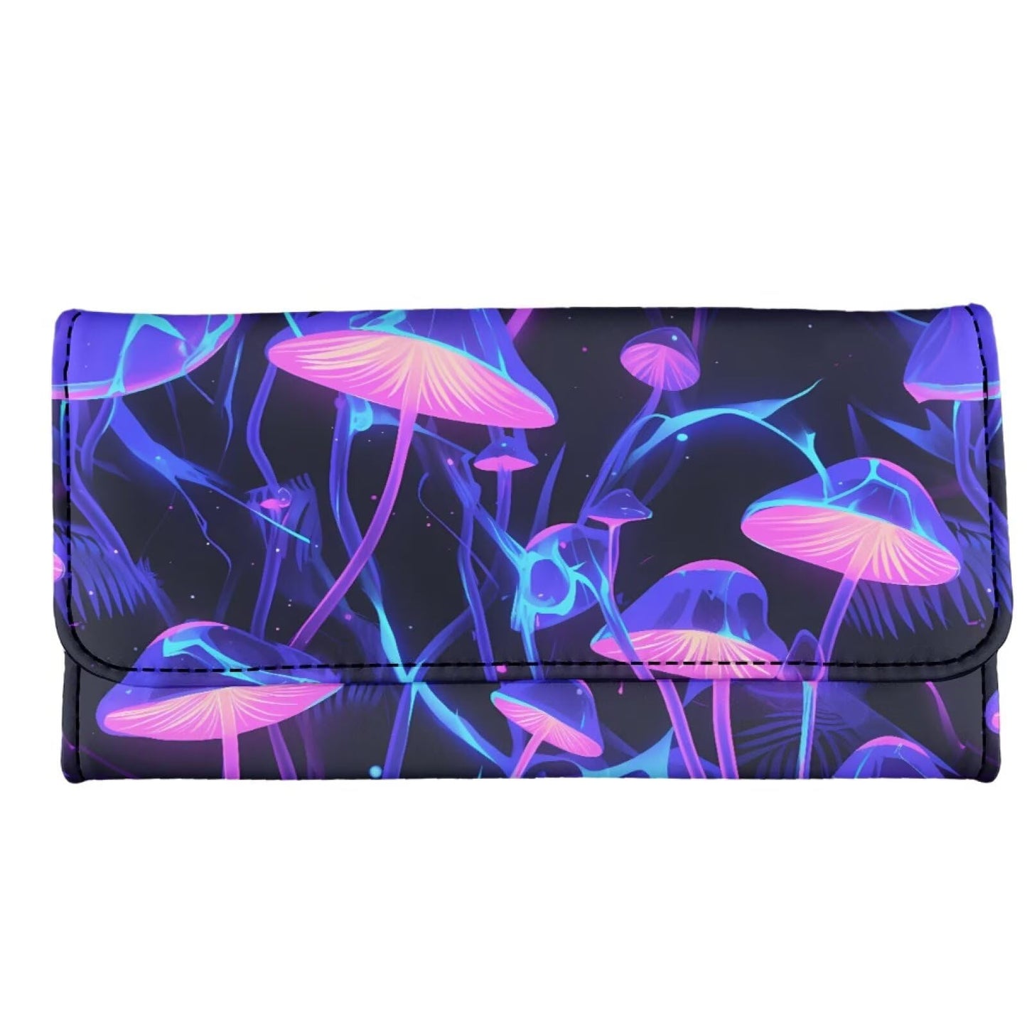 HOTLotus Mandala Women PU Leather Tri-fold Wallets Black And White Sketch Flower Zipper Pocket Buckle Money Manager Starry Sky Tall Billfold Secretary Cash Wallet