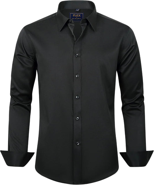HOTJ.VER Men's Dress Shirts Solid Long Sleeve Stretch Wrinkle-Free Formal Shirt Business Casual Button Down Shirts