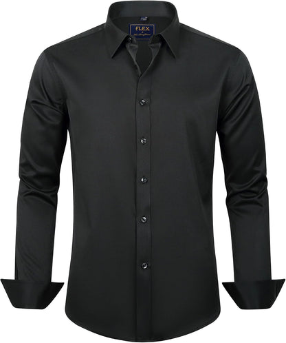 HOTJ.VER Men's Dress Shirts Solid Long Sleeve Stretch Wrinkle-Free Formal Shirt Business Casual Button Down Shirts