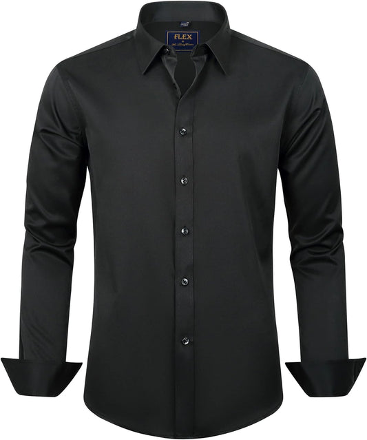 HOTJ.VER Men's Dress Shirts Solid Long Sleeve Stretch Wrinkle-Free Formal Shirt Business Casual Button Down Shirts