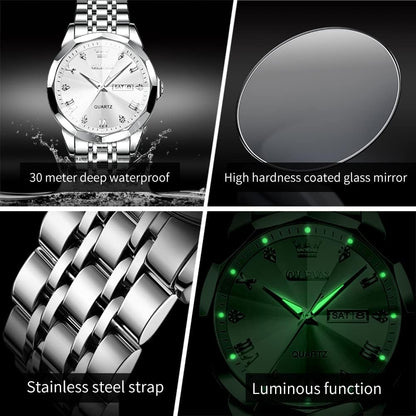 HOTOLEVS Watch for Men Diamond Business Dress Analog Quartz Stainless Steel Waterproof Luminous Date Two Tone Luxury Casual Wrist Watch Blue