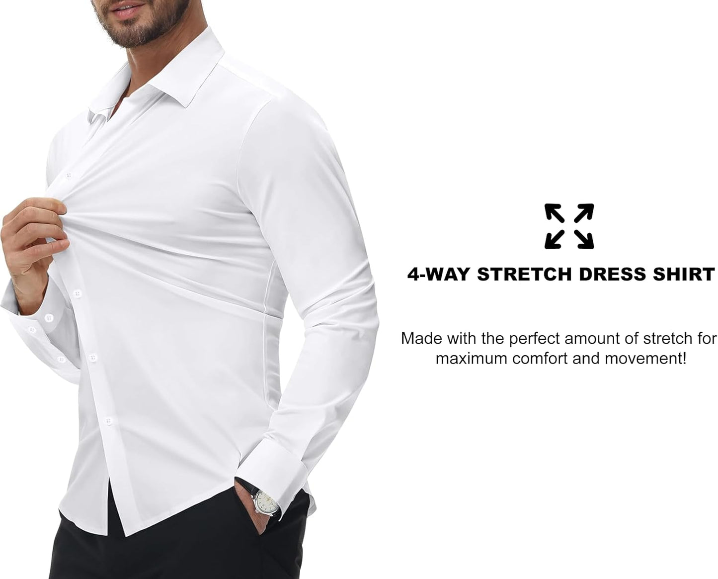HOTSAMERM Mens Dress Shirt Stretch Wrinkle Free Casual Button Down Shirts | 4-Way Stretch & Moisture Wicking Performance Shirt for Business, Wedding, Work, Church, Easy Care Lightweight & Breathable