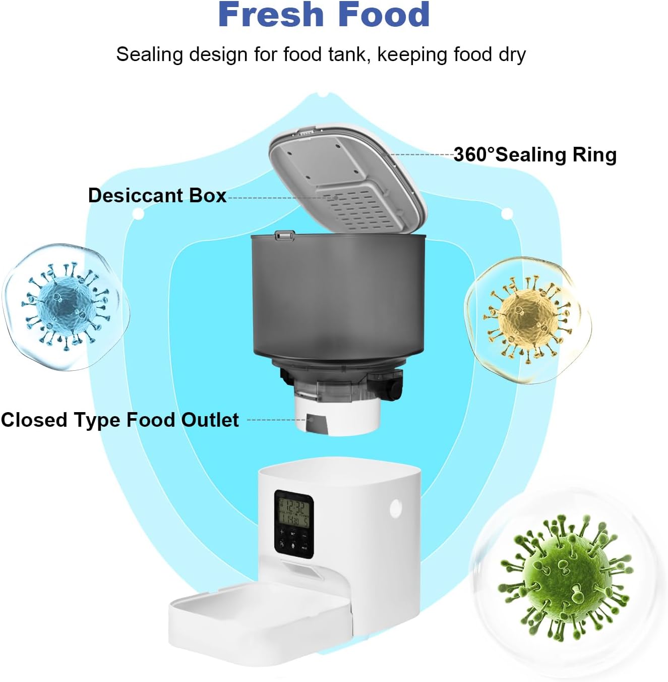 HOTANDOLL HOME Automatic Cat Feeder, 4L Cat Food Dispenser with 10s Voice Recorder, Pet Feeder up to 8 Meals per Day, Timed Dog Feeder with Dry Food Sealed Ring