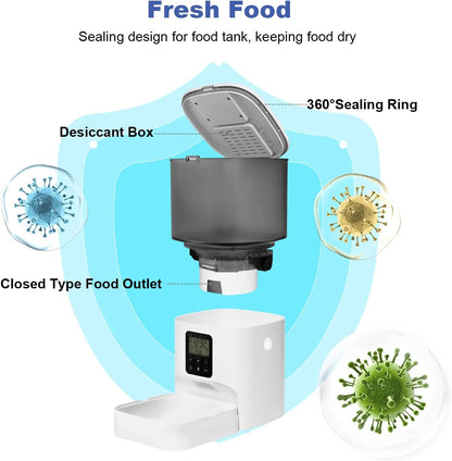 HOTANDOLL HOME Automatic Cat Feeder, 4L Cat Food Dispenser with 10s Voice Recorder, Pet Feeder up to 8 Meals per Day, Timed Dog Feeder with Dry Food Sealed Ring