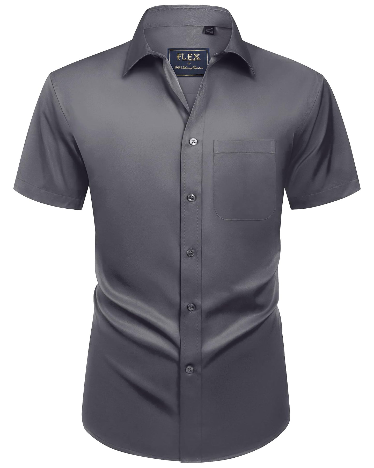 HOTAlimens & Gentle Mens Short Sleeve Dress Shirts Wrinkle Free Solid Casual Button Down Shirts with Pocket