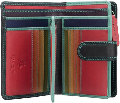 HOTVISCONTI Rainbow Leather Ladies Purse Style RFID Blocking RB51 (Black Rhumba)