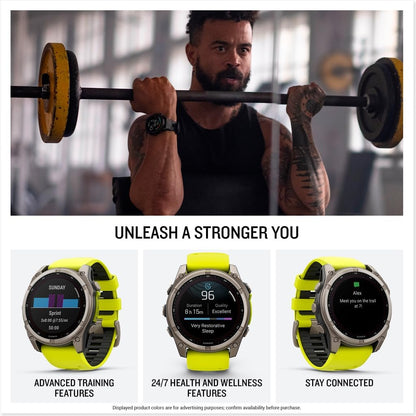 HOTGarmin fēnix® 8 – 51 mm, Solar, Sapphire, Premium Multisport GPS Smartwatch, Long-Lasting Battery Life, Dive-Rated, Built-in LED Flashlight, Titanium with Amp Yellow/Graphite Band | 51mm Solar Sapphire Fenix 8 with Titanium Bezel, Built-in LED Flashlig