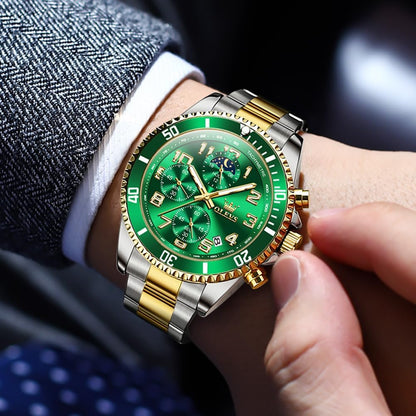 HOTOLEVS Watches Men Waterproof Luxury Big Face Mens Watch Stainless Steel Day Date Quartz Analog Dress Watches for Men Luminous Reloj para Hombres (Green/Blue/Black/Gold)