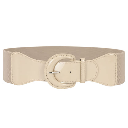 HOTJASGOOD Women Wide Stretch Belt,Vintage Chunky Buckle Elastic Waist Belts Patent Leather Belt 50s Belt for Dress