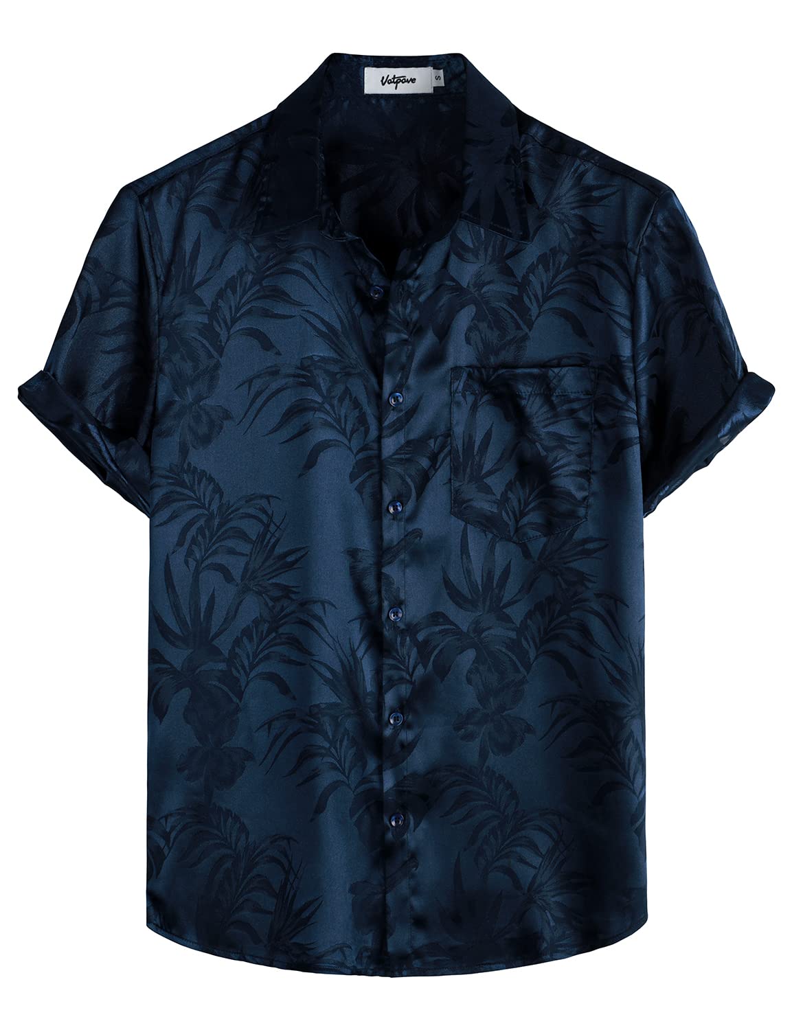 HOTVATPAVE Mens Silk Satin Hawaiian Shirt Short Sleeve Button Down Shirts | Hawaii, Summer, Beach, Vacation, Tropical, Resort Wear, Jacquard, Going Out, Rave, Cool, Club, Floral, Holiday, with Pocket