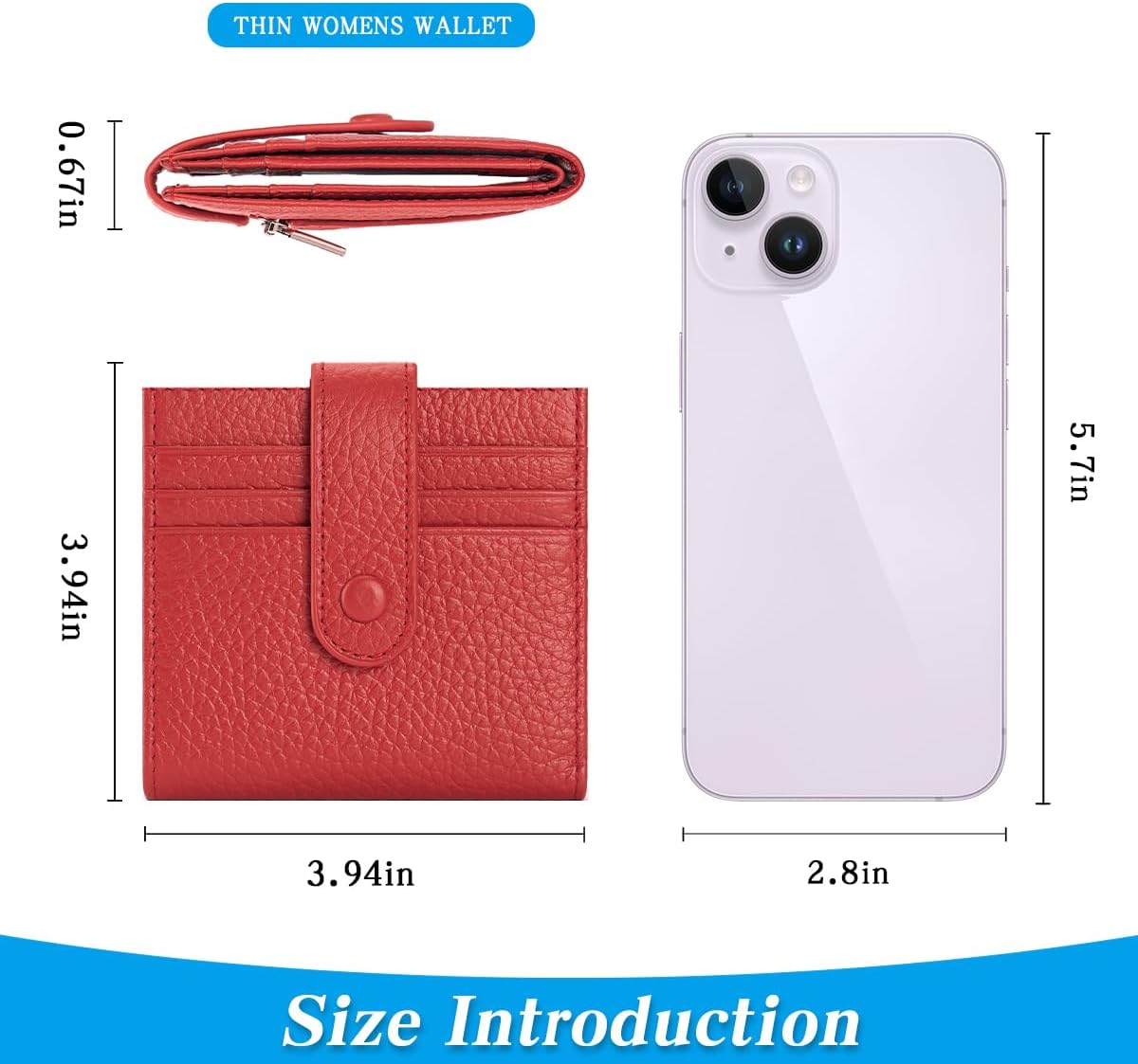 HOTSmall Wallet For Women Slim Leather Bifold Wallets RFID Credit Card Holder With Zipper Coin Pouch ID Window,Red