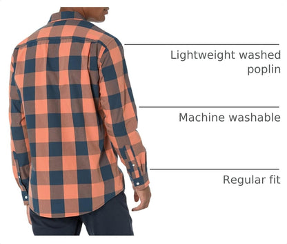 HOTAmazon Essentials Men's Regular-Fit Long-Sleeve Casual Poplin Shirt, Button Front, Business Casual, Collared