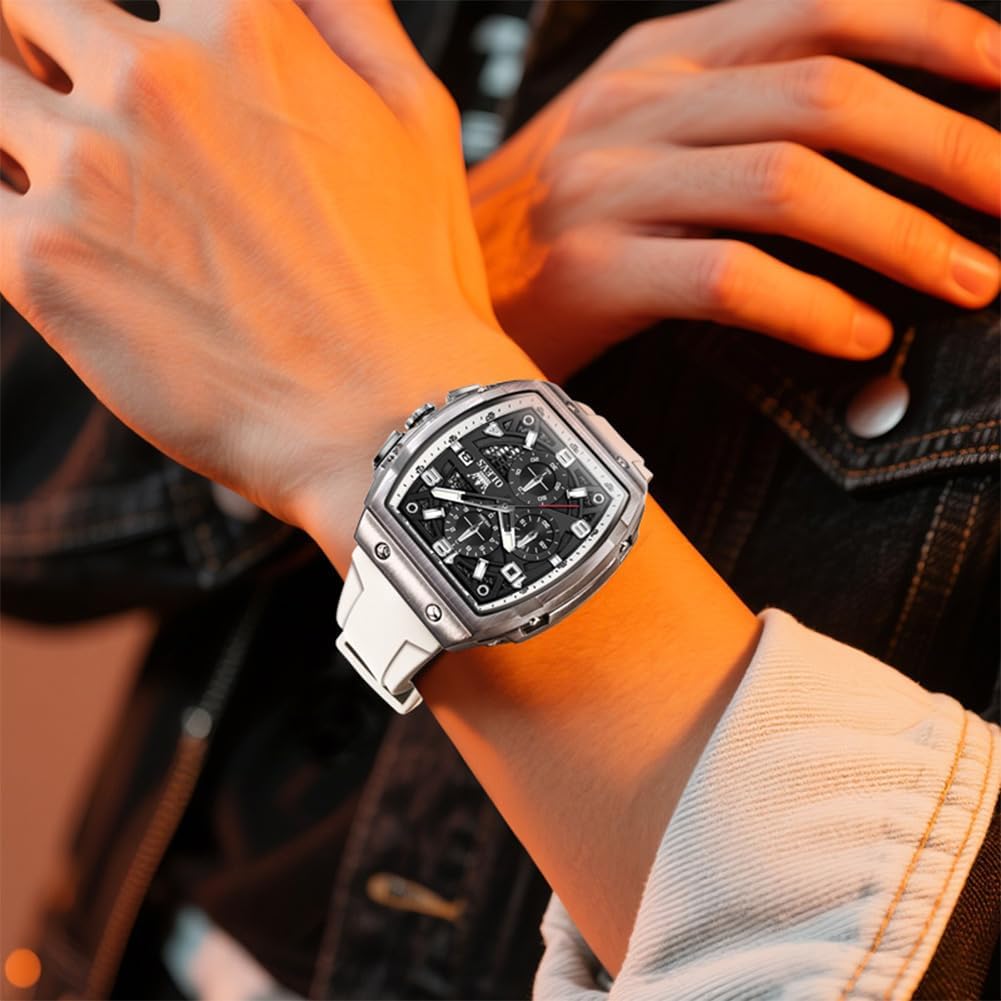 HOTOLEVS Mens Watches Stylish Chronograph Waterproof Luminous Silicon Strap Multifunction Watches for Men Business Men Wrist Watch