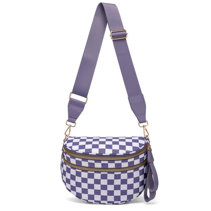 HOTPure Colour Crossbody Bum Bags for Women Spacious Checkered Cross body Bag Nylon Trendy Fanny Pack for Travel