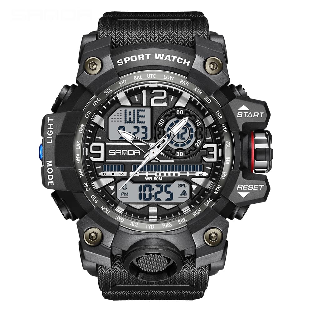 HOTAIMES Mens Watches Sports Outdoor Waterproof Military Watch for Men Tactical Watch Analog Digital Date Alarm Stopwatch Multi-Function Tactics Big Face Wristwatch for Men