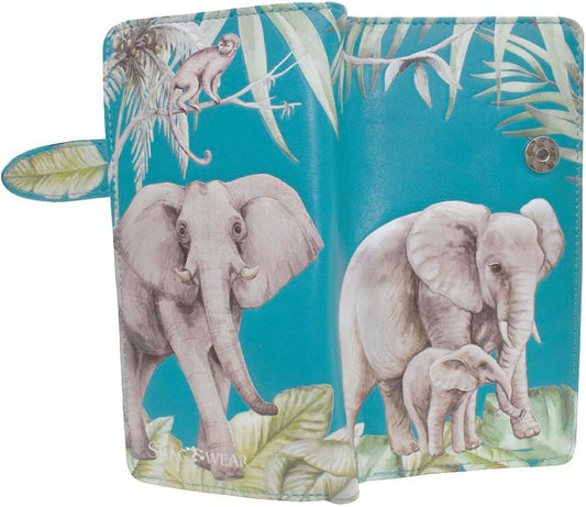 HOTShag Wear Elephant Jungle Large Animal Wallet for Women and Teel Girls Vegan Faux Leather 7" Teal