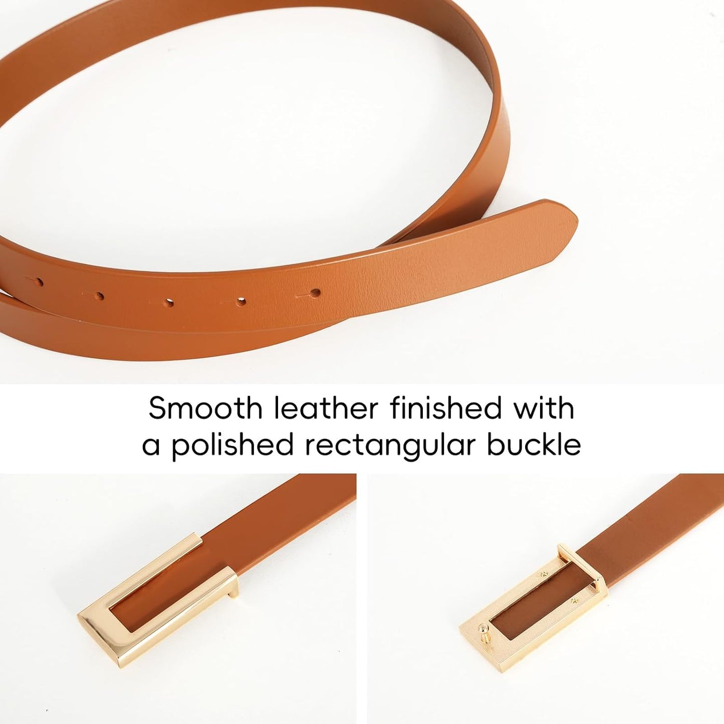 HOTYooAi Womens Leather Belt Skinny Waist Belt for Dresses Jeans Pants with Gold Buckle