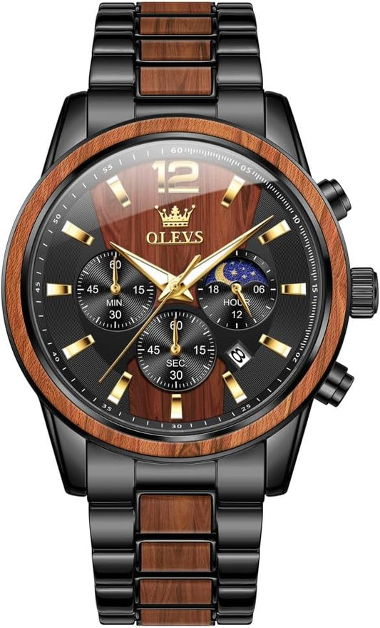 HOTOLEVS Men Watch Blue Gold Analog Quartz Stainless Steel Waterproof Luminous Date Luxury Casual Watch